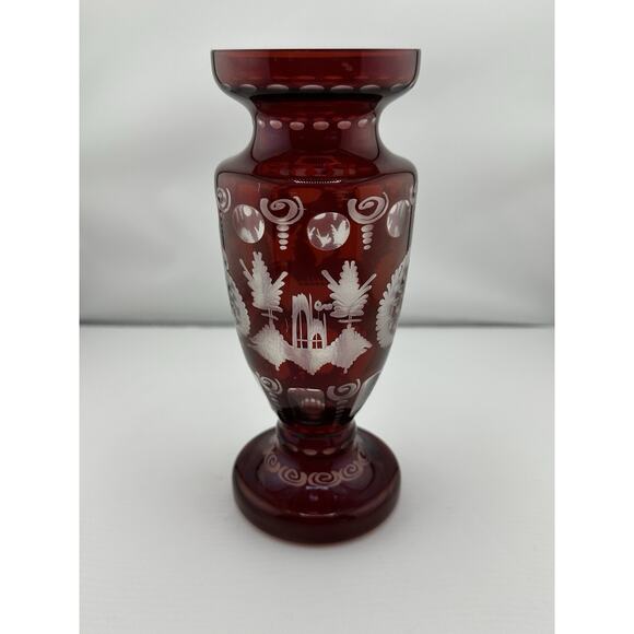 Antique Egermann Ruby Red cut to Clear Crystal Vase Bohemian 1920s Czech Rep - Picture 4 of 10